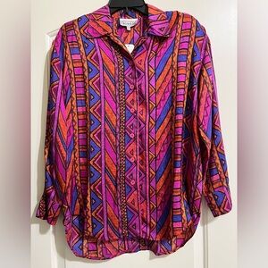 NWT Christie & Jill Women’s 100% Silk Multicolored Button Up Blouse Top XS